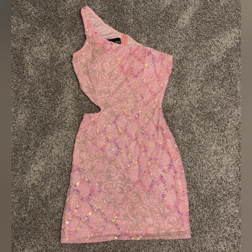 Pink One-Shoulder Sequence Dress